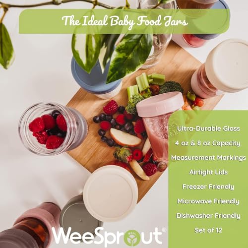 image for WeeSprout Glass Baby Food Storage Jars w/ Lids (4/8 oz, 12 Pack Set) S