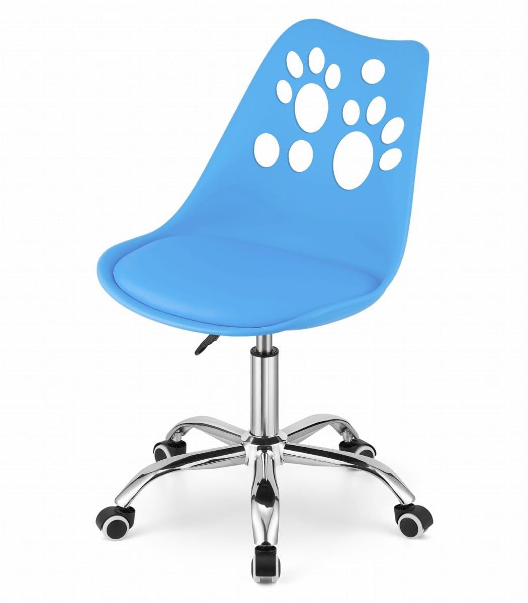 Sedia Pelle Sintetica Ergonomica Base Cromata Blu | imbottitura ergonomica, uso prolungato, moderna, sedia girevole, schienale supporto, montaggio semplice