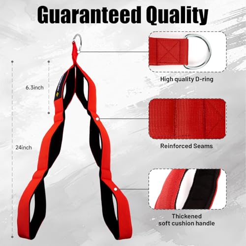 Image of MANUEKLEAR 24-Inch 3-Grip Tricep Rope Cable Attachment for Gym Greater ROM