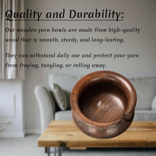 Image of INTAJ Wooden Yarn Bowl for Knitting and Crochet, 7 Inch No-Snag Holder