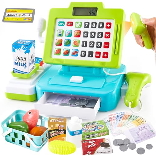 LINFUN KID Registratore di Cassa Giocattolo con Microfono, Scanner di Suoni e Luci, Cassa Supermercato Giocattolo per...