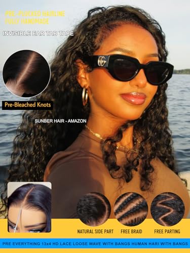 Image of Sunber Water Wave Human Hair Wigs with Elastic Drawstring Kinky Edges 16''