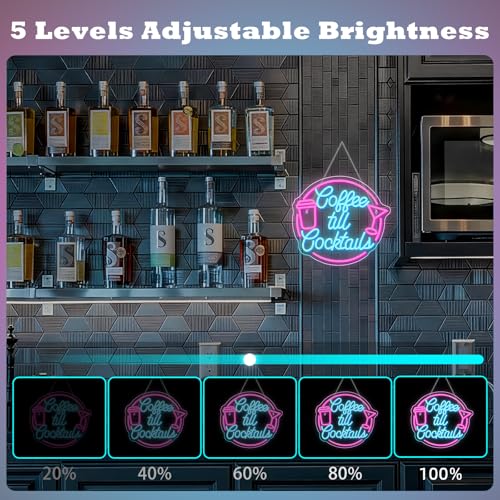 Image of Coffee Till Cocktail Neon Signs for Wall Decor Dimmable LED Neon Light Coffee Light Up Signs for Home Party Gift Office Bedroom Bar Decor