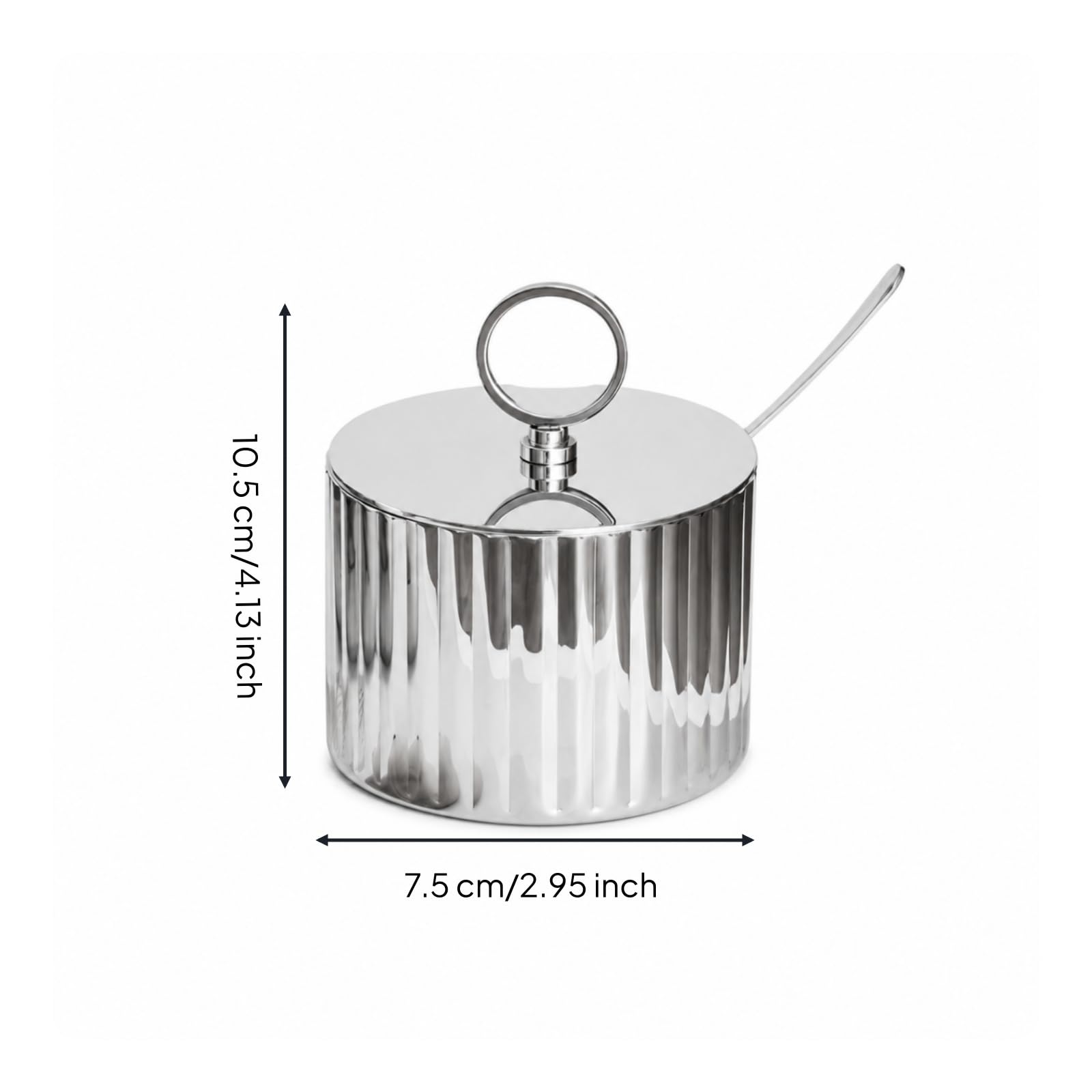 Zuccheriera con Coperchio e Cucchiaino in Acciaio Inox Barattolo con Cucchiaino Moderna Porta Spezie per Cucina, Lusso Leggero, A Strisce
