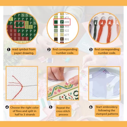 Image of FREEBLOSS 11CT Stamped Cross Stitch Kits Folk Art House Pattern Cross Stitch Wall Painting Kit Embroidery Needlepoint Set for Beginners Adults 40x50cm /15.7x19.7inch