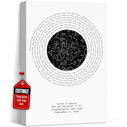 VICILO Personalized Lyrics Song Prints for Anniversary Christmas Gifts For Wife Husband Night Sky Constellation Canvas, Love Stars & Vinnyl Records Poster, Best Gifts For Birthday Couples, First Date Song Star Map By Date
