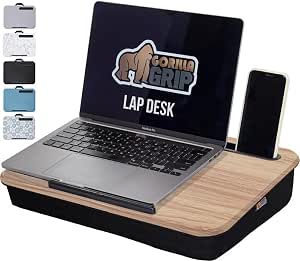 Gorilla Grip Laptop Lap Desk with Phone Holder, Pillow Cushion, Light Wood