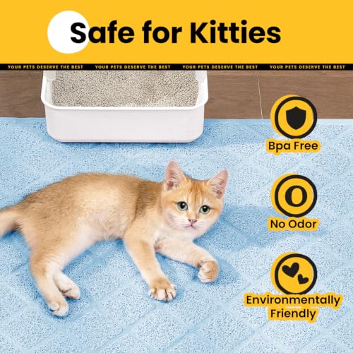 Image of Conlun Cat Litter Mat Litter Trapping Mat, Premium Durable PVC Grid Mesh with Scatter Control, Non-Slip, Less Waste Cat Litter Box Mat, Soft on Kitty's Paws, Urine Waterproof, 24 inch x 17 inch Light Blue