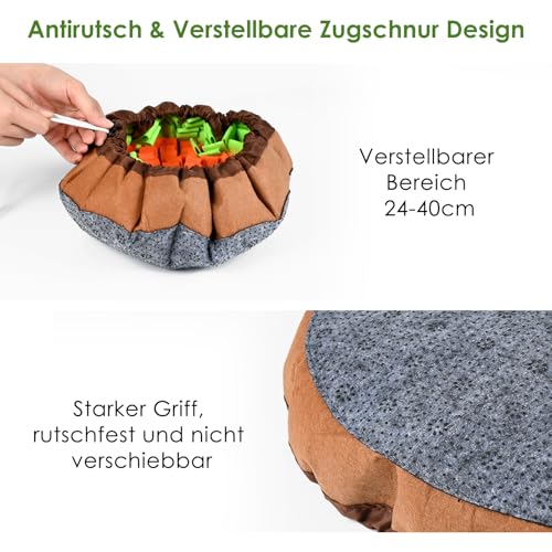 Gaethra Schnüffelteppich für Hunde, Snuffle Mat for Dog, Langlebig Schnüffeldecke, Größenverstellbar, Waschbar, für Intelligenz und Dufttraining, langsames Fressen und Stressabbau (Grüner + Orange)
