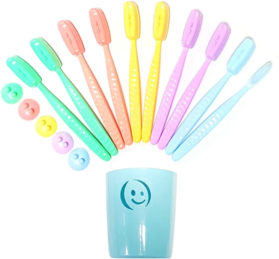 Toothbrushes Kit Set Extra Soft Head Jumbo Giant Large Size Manual Toothbrush 10pcs with Brush Cap Cover 10pcs Wall Holder 5pcs Multipurpose Cup (Random Color) Oral Care Clean