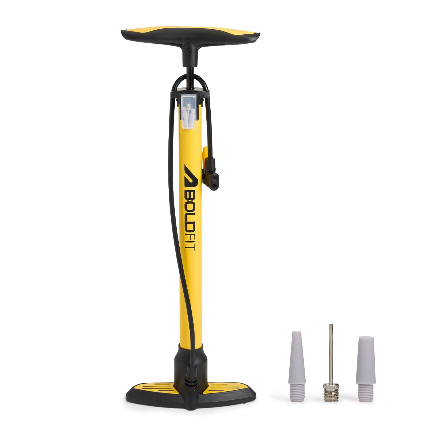 Boldfit Bicycle Pump Long Cycle Pump for Bicycle and Bike Tyre Football Airpump with Needle Ballpump for Basketball Floor Air Pumper, Tyre Inflator Football Pumper with Needle - Black Yellow