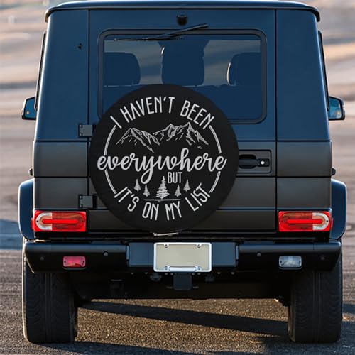 Image of Camper Explorer's Motto Spare Tire Cover - 15-inch PVC Leather Wheel Protector with Mountain and Forest Design - Waterproof & Durable for RV, Jeep, Trailer, SUV