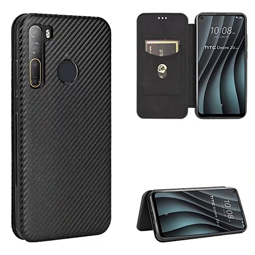 TiHen Compatible avec Coque HTC Desire 20 Pro, Mince Flip Fibre de Carbone [Test de Chute] Antichoc Stand Fente avec Carte, Protecteur d'écran en Verre...