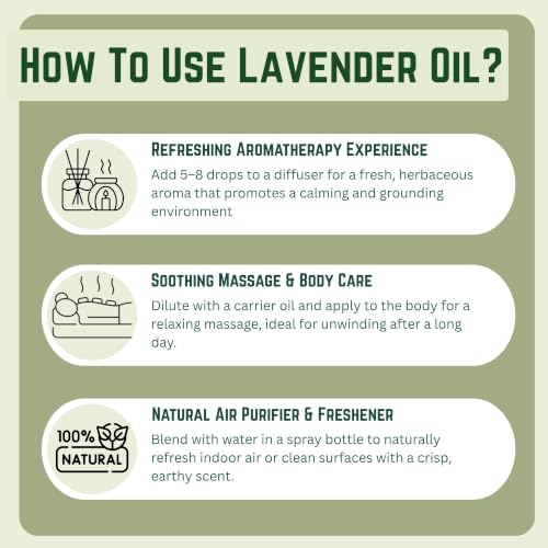 Image of KUNJ Lavender Essential Oil 100ml - 100% Pure & Natural Steam Distilled Oil for Sleep Support, Stress Relief, Relaxation, Aromatherapy, Diffuser & Skin Care