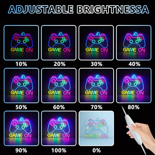 Image of ENUOLI Gamer on Neon Sign, Gamepad Shaped Neon Signs Light for Boys Room LED Dimmable Game Controller Neon Sign USB Powered Colorful Sign Neon Lights Neon Signs for Game Room Home Decor