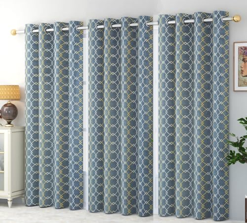 Image of Check Pattern Door Curtains for Living Room | Drawing Room Parde | Curtain Panel for Window, Dark Grey Color 7 Feet 3 Pcs Set Curtains