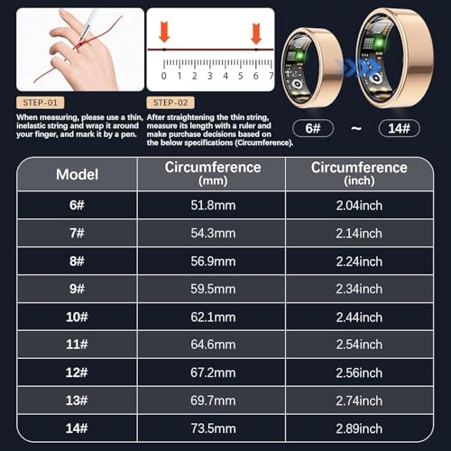 Image of Smart Ring for Women Men, Fitness Ring with Heart Rate, Blood Oxygen,Stress, Sleep Tracker, Step Tracker, Fit Ring No Subscription Fee, IP68 Waterproof Smart Ring for iPhone & Android (Rose Gold, 10#)
