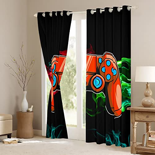 Homemissing Boys Gamer Window Curtains for Bedroom Living Room Video Gaming Curtains Kids Game Controller Window Drapes Orange Red Red Green Flame Window Curtains W66*L72 - Image 3