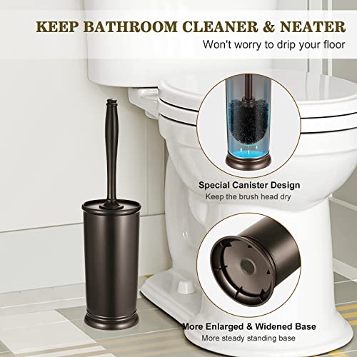 Image of Toilet Bowl Brush Holder Set: Bathroom Deep Cleaning Toilet Scrubber Rim Cleaner with Caddy for Restroom Rv - Hidden Modern Elegant Toilet Clean Decorative Accessories - Bronze