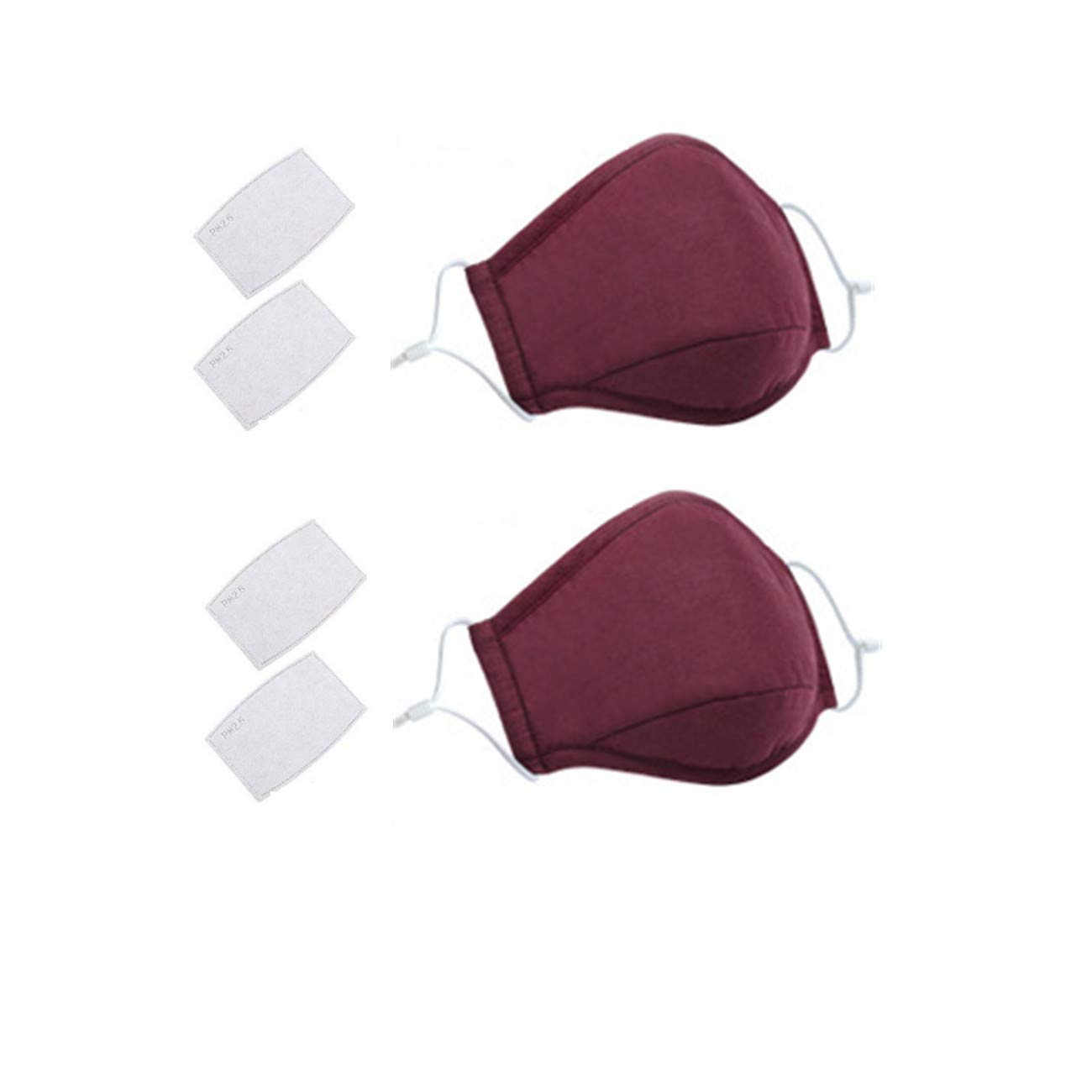 2 Pack Face Covers with 4 Air Filter Cotton Sheet Washable Reusable Face Protector with Adjustable Straps-Jujube Red