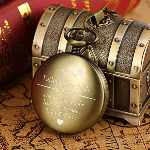 Image of TREEWETO Mens Engraved Pocket Watch for Father of The Bride Gifts from Daughter Pocket Watches Dad of The Bride Gifts Wedding Gift for Father of The Bride