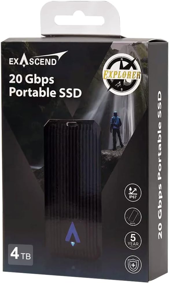Exascend Explorer 4 TB Portable SSD - Up to 2,000MB/s - USB-C, USB 3.2 Gen 2 - External Solid State Drive