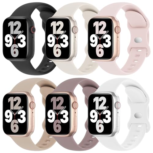 6 Pack Silicone Bands Compatible with Apple Watch Band 38mm 40mm 41mm 42mm 44mm 45mm 46mm 49mm Women Men, Soft Sport Strap Replacement Wristband for iWatch Series 11 10 9 8 SE 7 6 5 4 3 2 1 Ultra