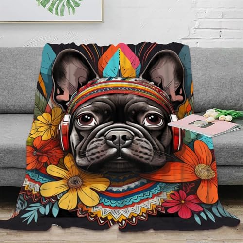 Couverture bouledogue français 150x200 cm plaid lit et canapé