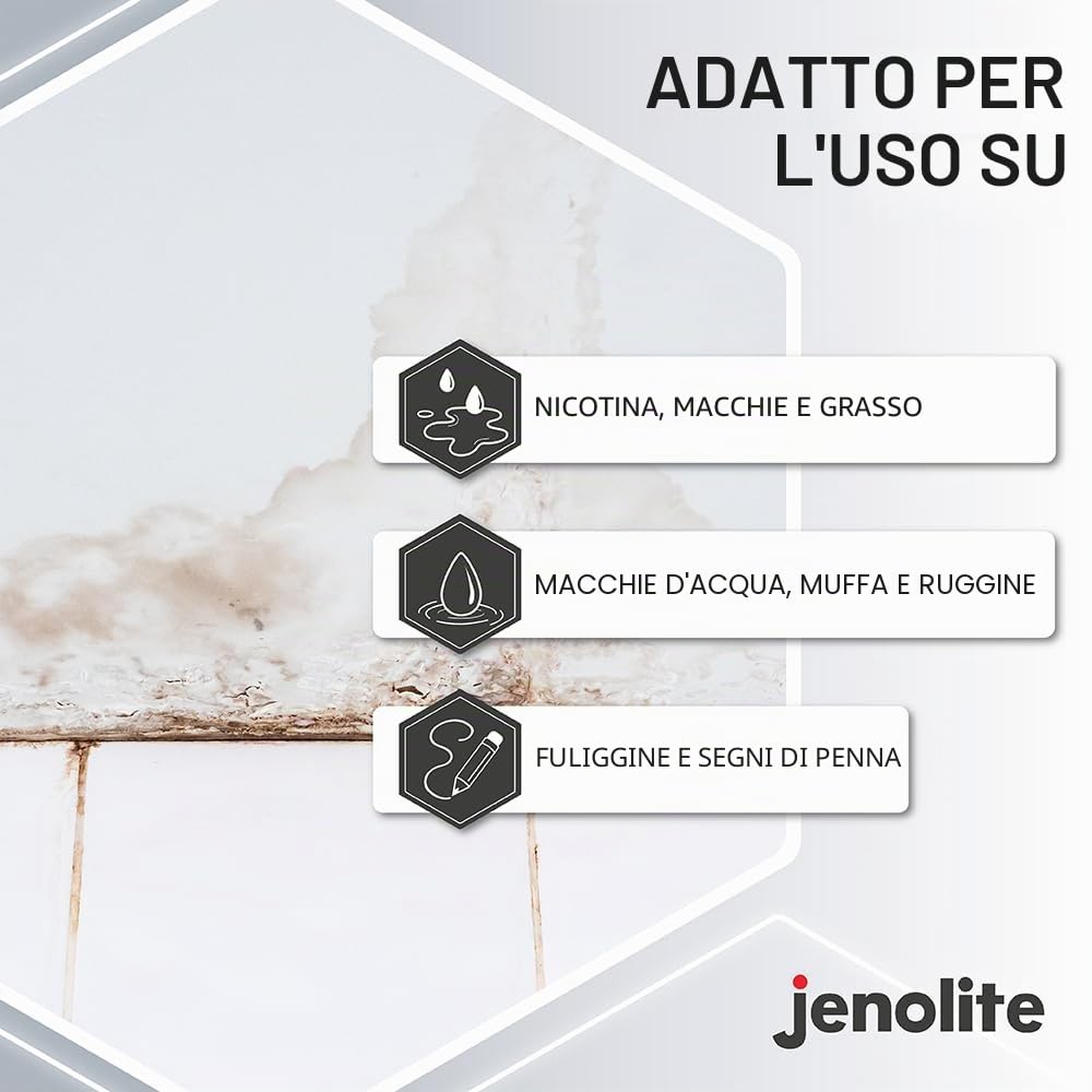 JENOLITE Vernice spray antimacchia | Bianco | 3 x 400 ml | Vernice sigillante per umidità | Vernice antimacchia per pareti e soffitti | Blocca istantaneamente le macchie per una protezione duratura