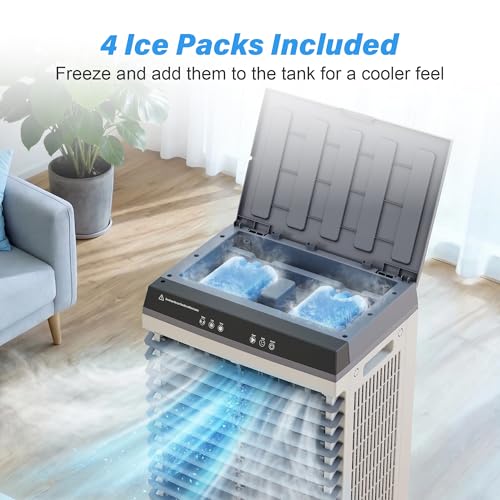 Nexaro 5 Gal Portable Air Conditioner, Portable Evaporative Air Cooler with 4 Ice Packs, 120° Oscillation, 3 Speeds, Natural Wind, 12H Timer, Remote & Touch Control for Bedroom, Indoor Room - Thumbnail 2