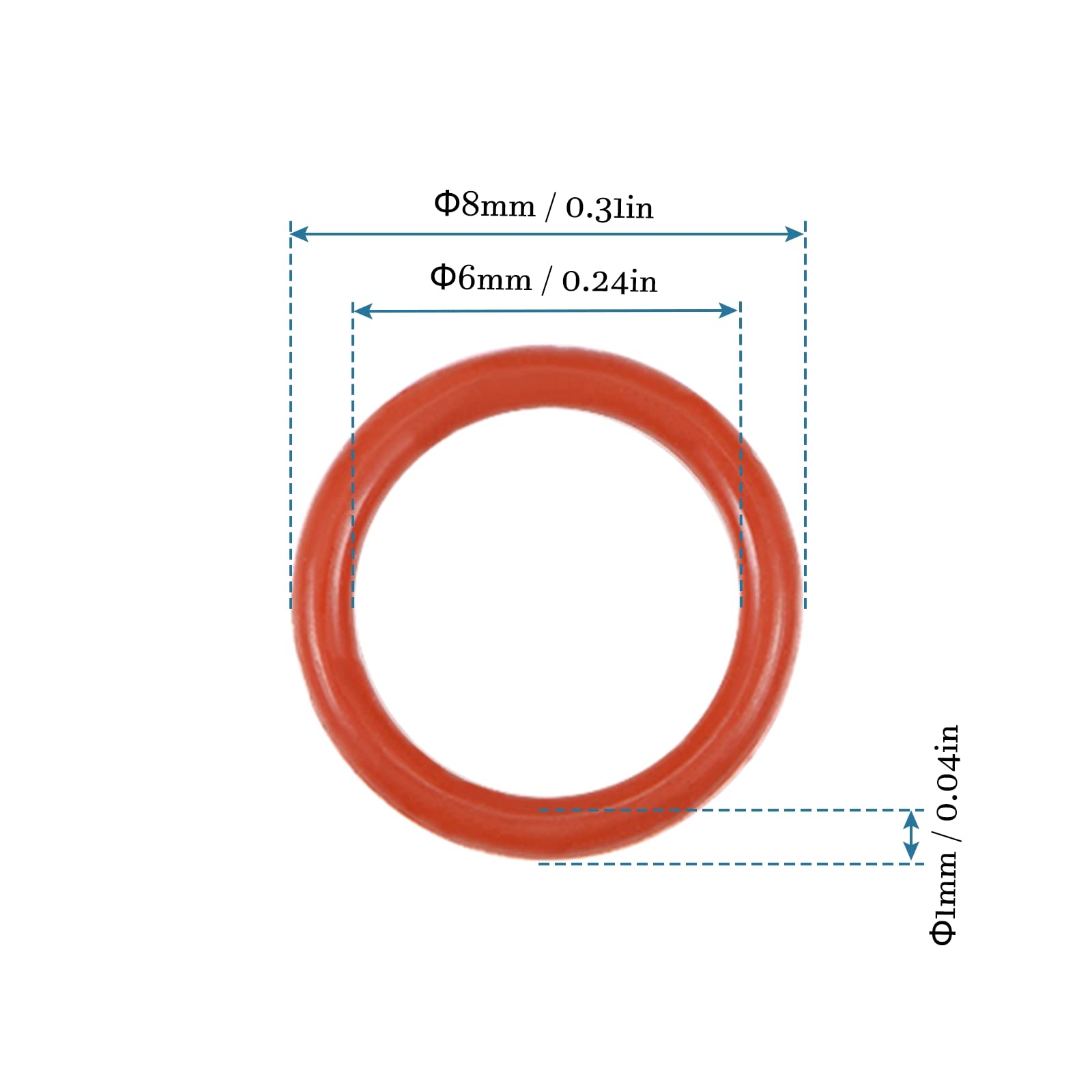 QUARKZMAN 8 x 6 x 1mm Silicone O-Ring x 30pz VMQ Sigillo cerchio Guarnizione per Guarnizione Idraulica e Rubinetto Flessibile, [Rosso]