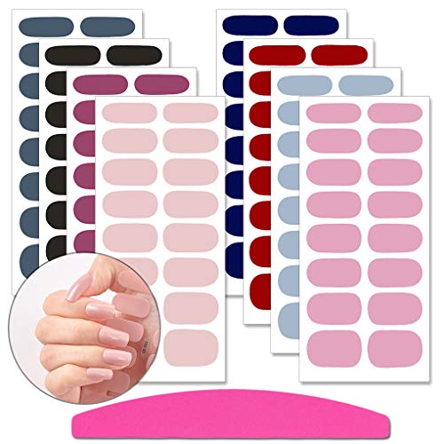 SILPECWEE 8 Sheets Solid Color Nail Polish Strips for Women Nail Wraps Sticker Nail Polish Self Adhesive Nail Stickers Tips Manicure Kit with 1pc Nail File
