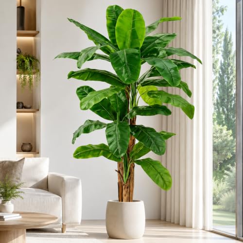 Image of 8ft Extra Tall Artificial Banana Tree, Fake Banana Leaf Plant with 24 Faux Banana Leaves, Perfect for Home Indoor Outdoor Patio Office Tropical Decor