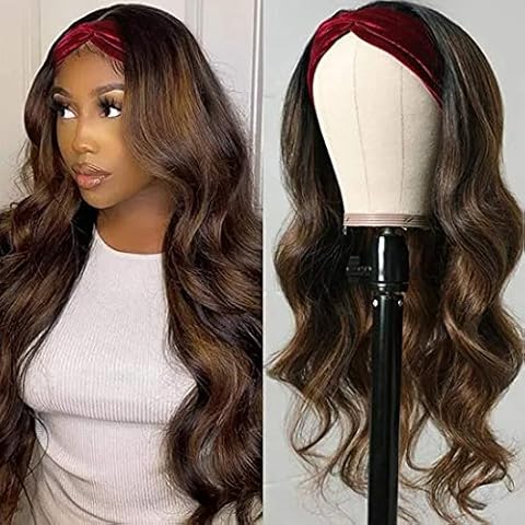 Julia Hair Ombre FB30 Colored Body Wave Headband Wig Human Hair Wigs for Women Brazilian Balayage Blonde Highlight Wavy Wigs Wear And Go None Lace Human Hair Wigs 150% Density 18inch Cover
