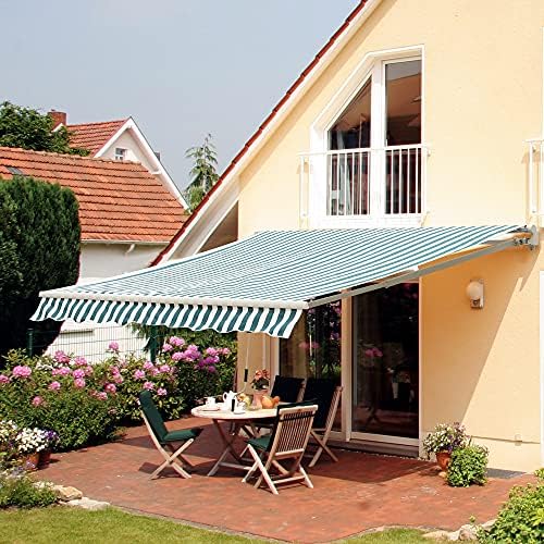 Amazon Com Outsunny 12 X 10 Manual Retractable Awning Outdoor Sunshade Shelter For Patio Balcony Yard With Adjustable Versatile Design Green And White Patio Lawn Garden