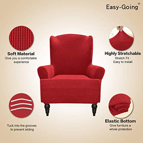 Image of Easy-Going Stretch Wingback Chair Sofa Slipcover Christmas Red