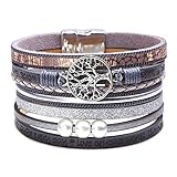 Inspirational Tree of Life Leather Bracelets for Women Boho Jewelry Gifts for Women Wristbands Cuff Bracelet Gray Tree