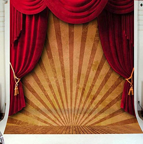5x7ft Circus Red Curtain Stage faux natural vintage wood photo backdrop Computer print wall Background S-859