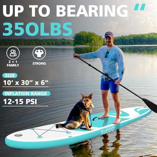 SUDOO Inflatable Stand Up Paddle Board 10'x30"x6"/300x76x15cm Stand Up Paddle Board Ultra-Light Included Inflatable SUP Board, Adj Paddle, Pump, Backpack, Leash, 3 Fins, Non-Slip Deckpad, Repair Kit
