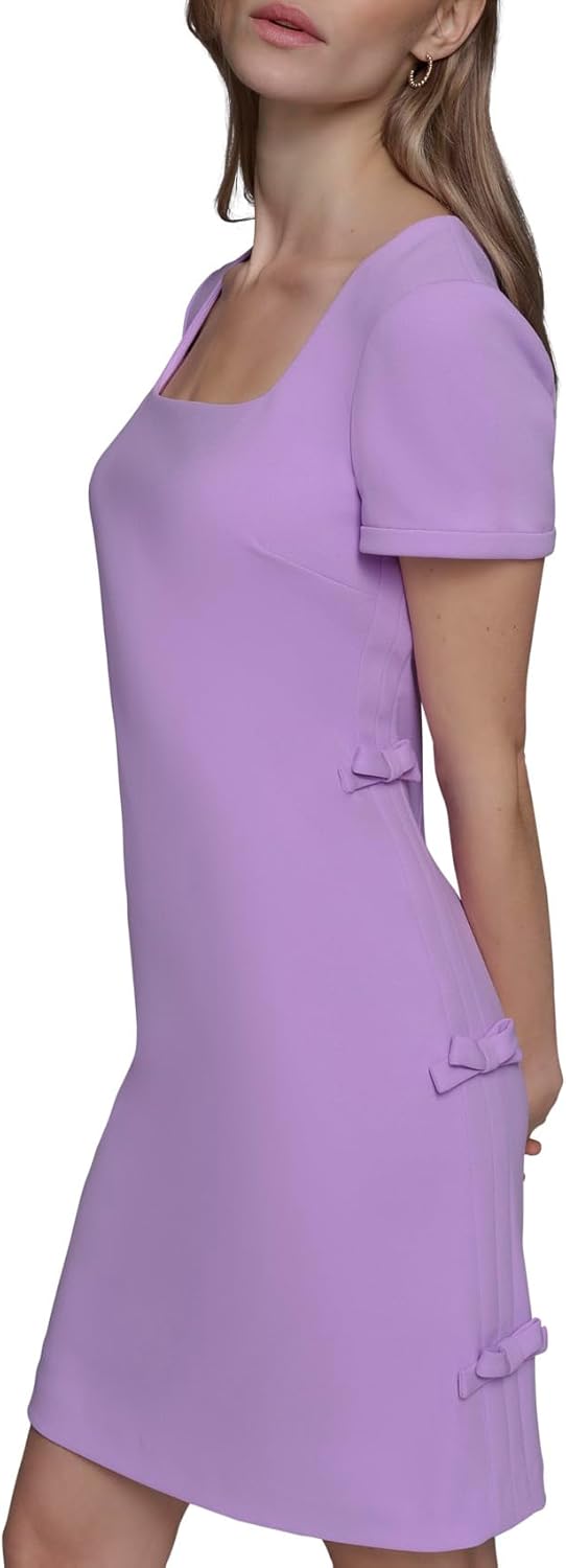 Karl Lagerfeld Womens Short Sleeve Square Neck Bow Embellished Shift Mini Dress - Image 3