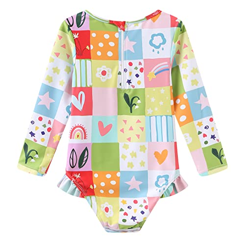 Image of Baby Girls One Piece Swimsuits Long Sleeve Rash Guard for Kids Girls UPF 50+ Sun Protection Swimshirts
