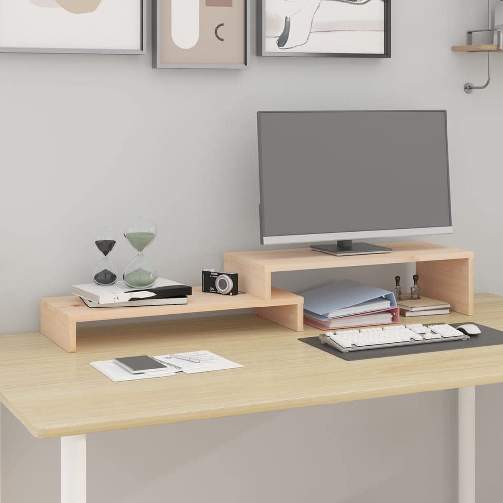 Supporto per monitor (52-101) x 22 x 14 cm, in legno massello di pino da scrivania, rialzo per monitor per PC, laptop, computer