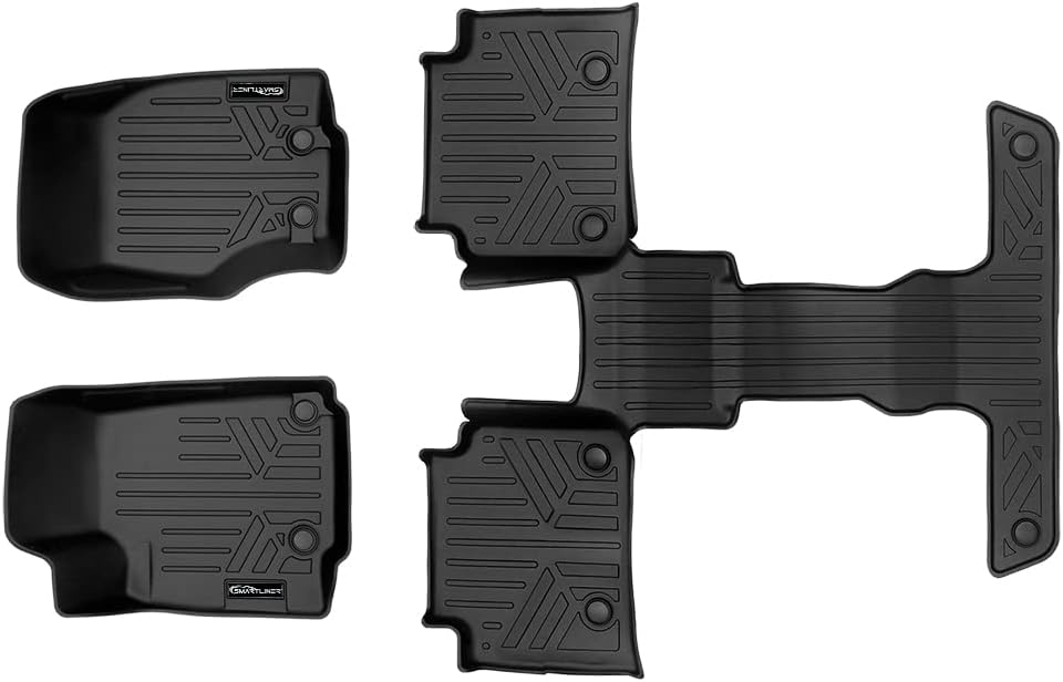 SMARTLINER All Weather Custom Fit Black 3 Row Floor Mat Liner Set Compatible with 2021-2023 Jeep Grand Cherokee L (Only Fits 6 Passenger Models Without 2nd Row Center Console)