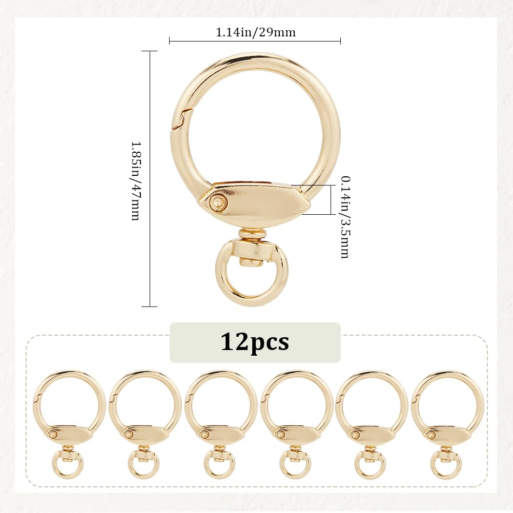GORGECRAFT 12pz Rotondo Girevole Clip Fibbia Moschettoni Lega Occhiello Cerchio Moschettone Clip A Molla O Anello Gancio Chiusura Cancello Oro per Portachiavi Borse Borse Cinture Artigianato Fai Da Te