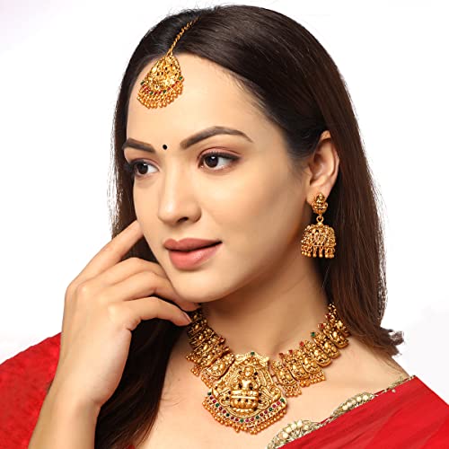 Yellow-Chimes-Jewellery-Set-for-Women-Gold-Plated-Traditional-Temple-Jewelry-Set-Antique-Necklace-Set-with-Earrings-and-Maangtikka-for-Women-and-Girls