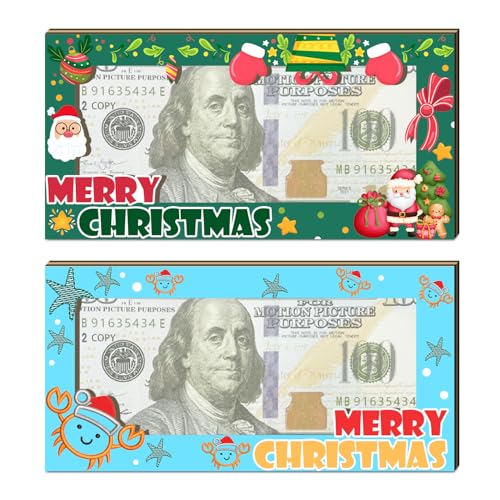 2Pcs Christmas Money Holder for Cash, Wooden Christmas Money Cash Envelope Cards, Merry for Family Friends, Christmas Party Decorations Ornaments