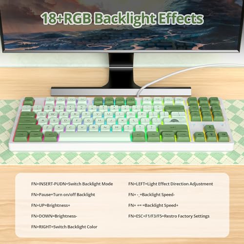 Image of 75 Percent Mechanical Gaming Keyboard 87 Keys Matcha Keyboard 75% Wired Keyboard Compact TKL Layout with RGB Backlit Red Switch for PC Laptop(87 Matcha)