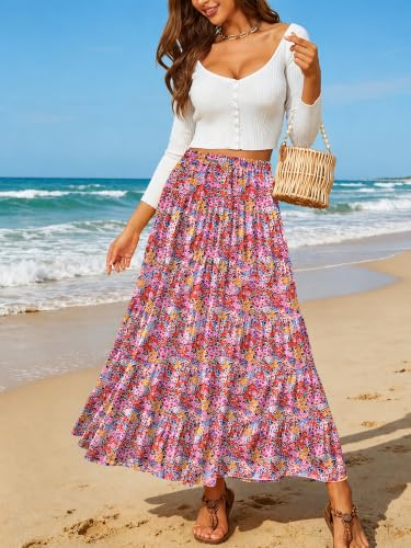 Image of NASHALYLY Women's Chiffon Elastic High Waist Pleated A-Line Flared Maxi Skirts