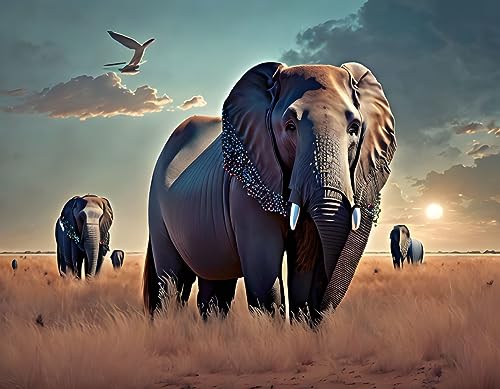 Toile éléphant africain peinture 58x90 cm impression art