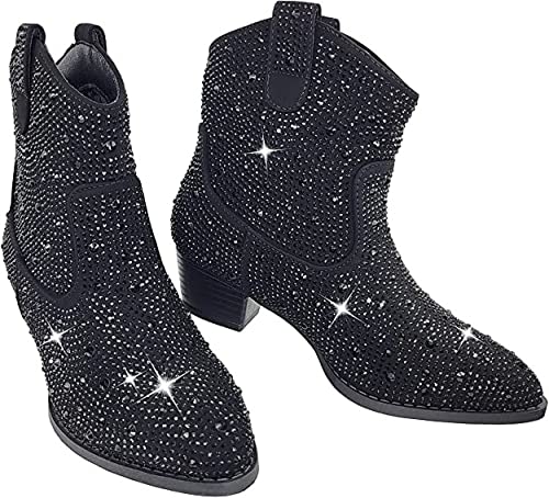 Forever Girls Rhinestone Cowboy Boots Kids Low Heel Dress Booties River-01K Black 92